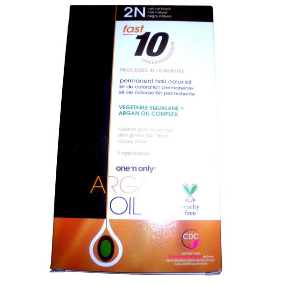 4 x One 'n Only Argan Oil Fast 10 Permanent Hair Color Kit 2N Natural Black - Picture 1 of 5